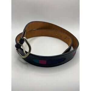 Vintage Colorful Leather Belt Size 40 - Silver Horseshoe Buckle Made In USA NOS